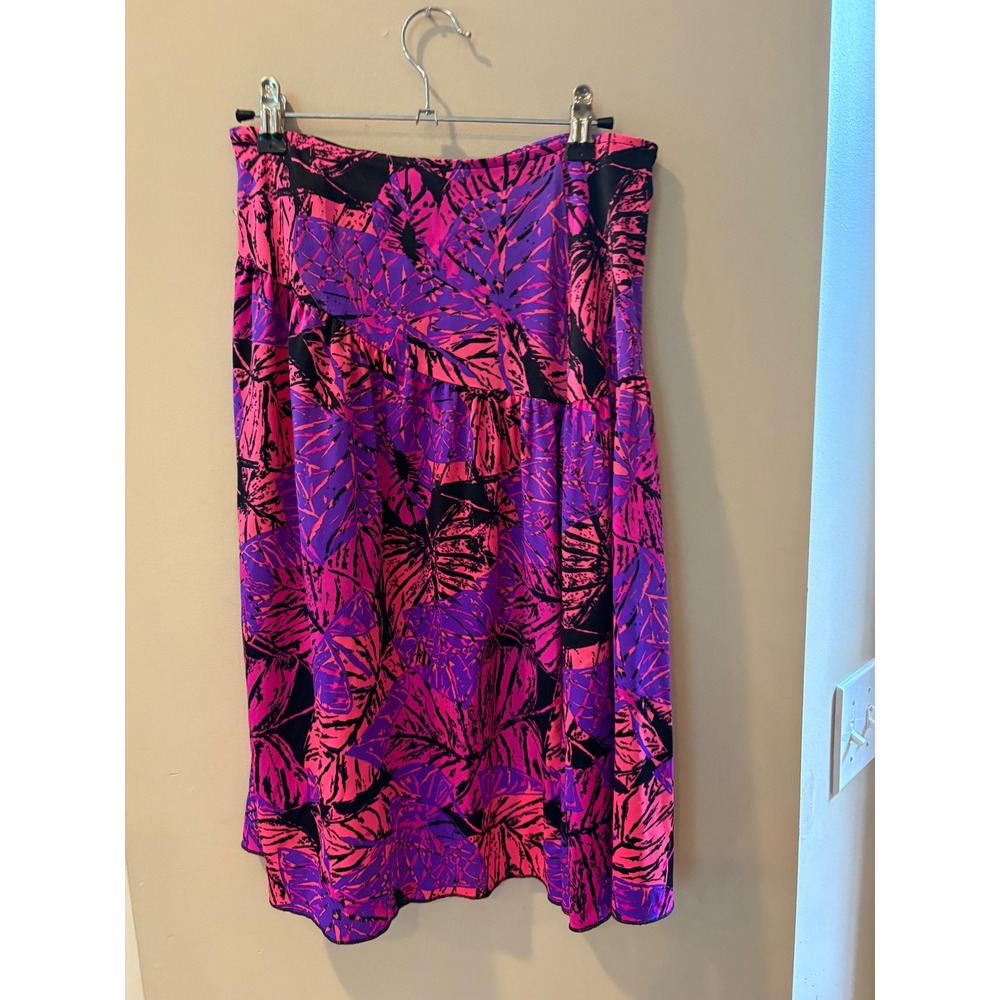 Catalina Vintage Pink Purple Tropical Leaf Swim Cover Up Skirt Medium Made USA